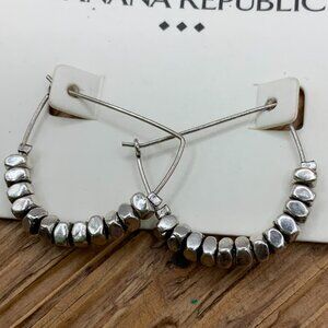 Banana Republic Beaded Silver Tone Beaded Hoop Earrings